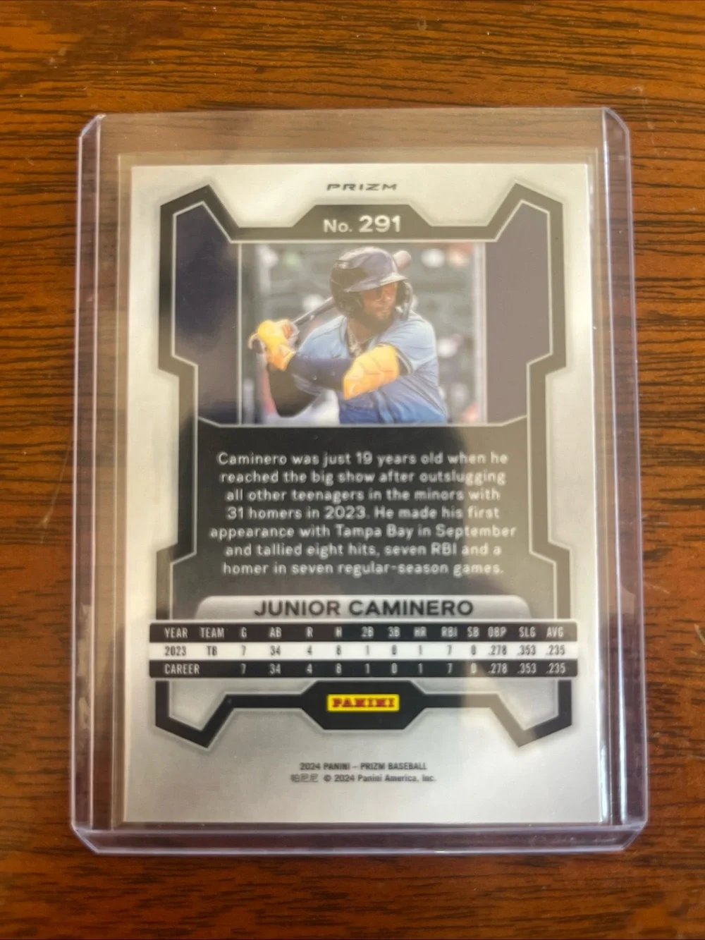 Panini Prizm Junior Caminero Tampa Bay Pink Prism Card 291